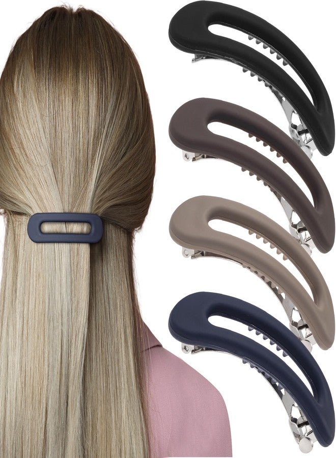 SmallCat 4 Pcs Hair Barrettes for Women, Strong Hold Barrettes for Hair, Non-Slip French Barrette Hair Clips, Flat Hair Clips for Women (Black, Gray, Blue, Coffee) - Image 1